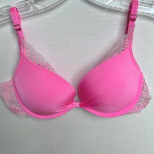 Victoria's Secret Retro Plunge Padded Push Up Bra Size 34B Neon Coral Pink